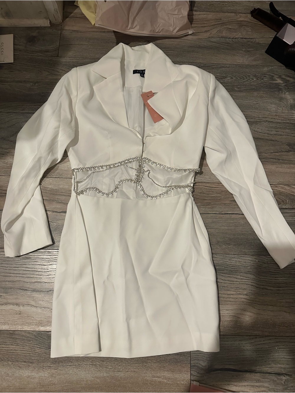 Miss Lola White Midi Dress with Rhinestone Waist